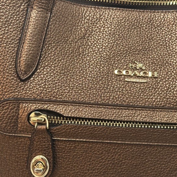 Coach Polished Pebble Leather Taylor Metallic Bronze Tote - Picture 9 of 11
